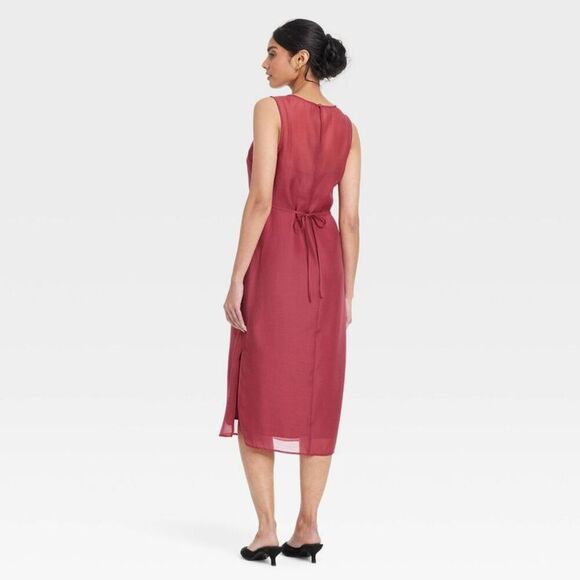 A New Day - Women's Sheer Organza Midi Shift Dress - A New Day Burgundy - Picture 2 of 3
